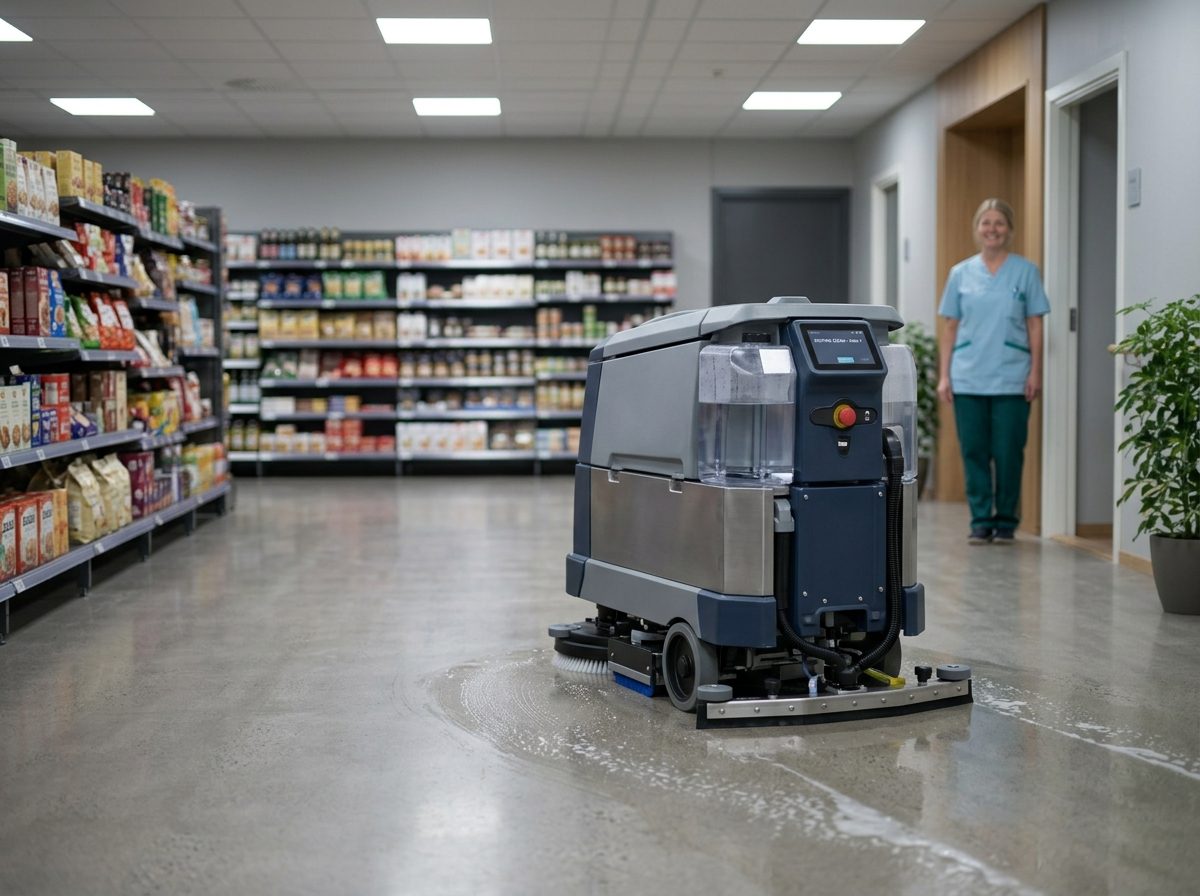 Renholdsrobot vasker gulv i butikk